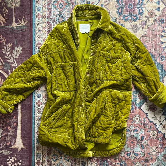 Anthropologie velvet vibrant Green oversized quilted jacket, size XL, NWOT! - Picture 4 of 7